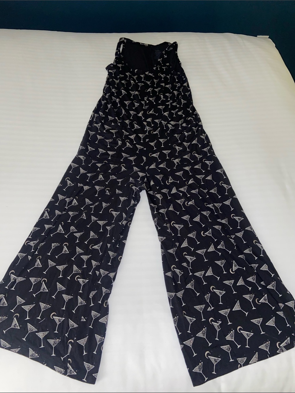 MeUndies Black Wide-Leg Jumpsuit with White Martini Print small